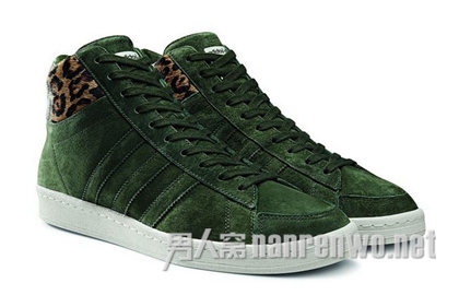 adidas Originals Blue墨绿色豹纹拼高帮鞋