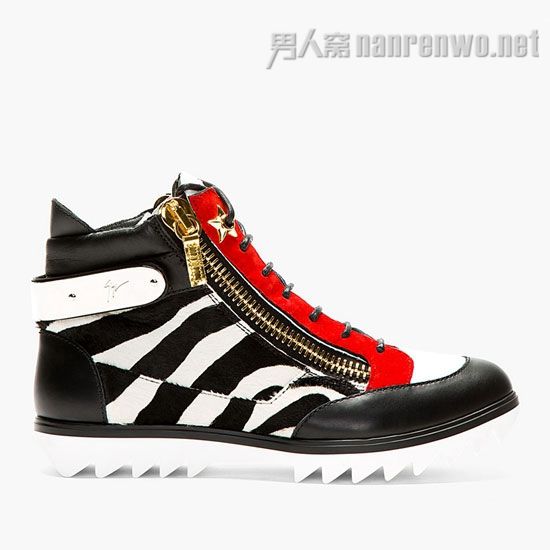 　GIUSEPPE ZANOTTI 斑马印花小牛毛高帮运动鞋