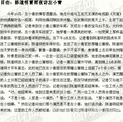 左小青与陈道明传绯闻