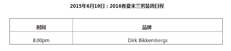 2015年6月19日：2016春夏米兰男装周日程