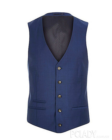 Blue wool-blend suit waistcoat ￡45