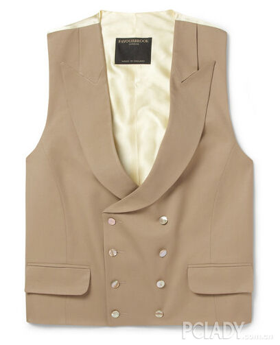 BEIGE WOOL-GABARDINE SHAWL-COLLAR WAISTCOAT 220.00