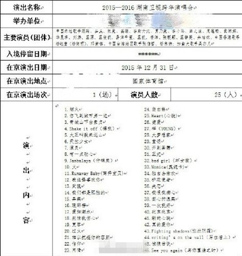 湖南卫视跨年演唱会节目单