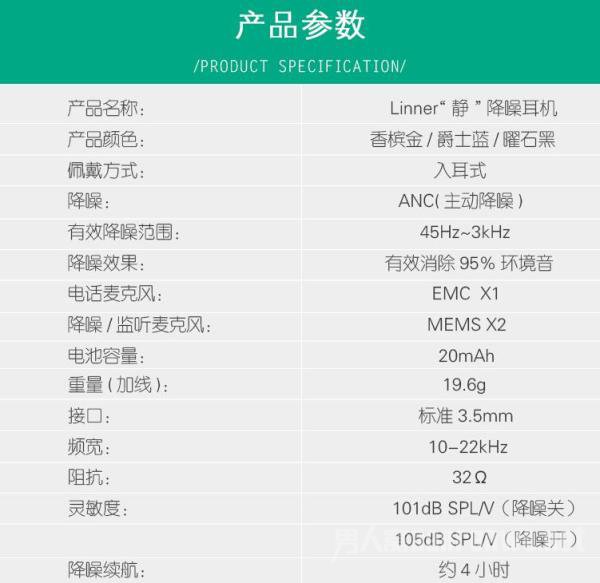 linner主动降噪耳机参数 linner主动降噪耳机参数